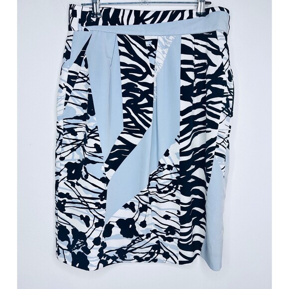 Ellen Tracy Women’s Size 2 Skirt Geometric Print Blue Black White Pockets clean - Picture 3 of 9